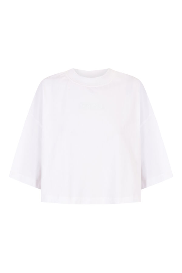 Dash and Stars Camiseta boxy 100% algod&oacute;n blanco beige