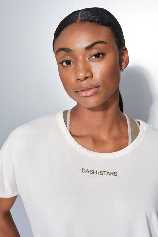 Dash and Stars Camiseta manga corta boxy blanco beige