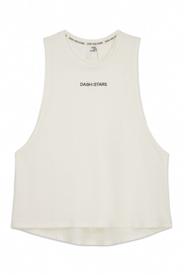 Dash and Stars Camiseta halter sin mangas algod&oacute;n blanca beige