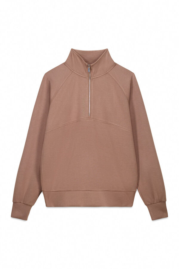 Dash and Stars Sudadera cuello cremallera marr&oacute;n nude