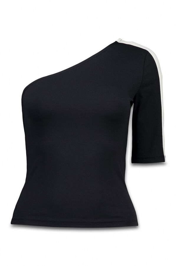 Dash and Stars Camiseta escote asim&eacute;trico bicolor negro