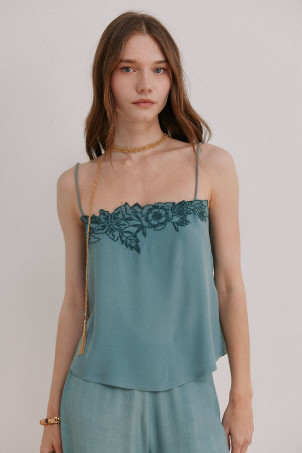 Hoss Intropia Galatea. Top lencero bordado Turquesa