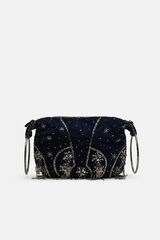 Hoss Intropia Noa. Bolso bordado de terciopelo con anillas Azul marino