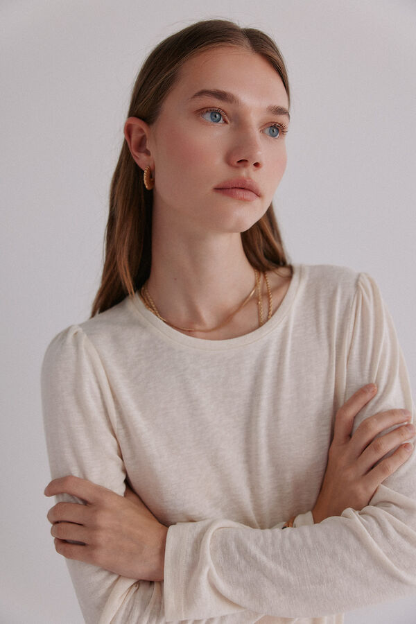 Hoss Intropia Margot. Camiseta con manga abullonada Beige