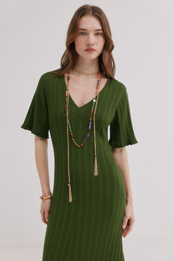 Hoss Intropia Anne. Vestido punto calado Kaki