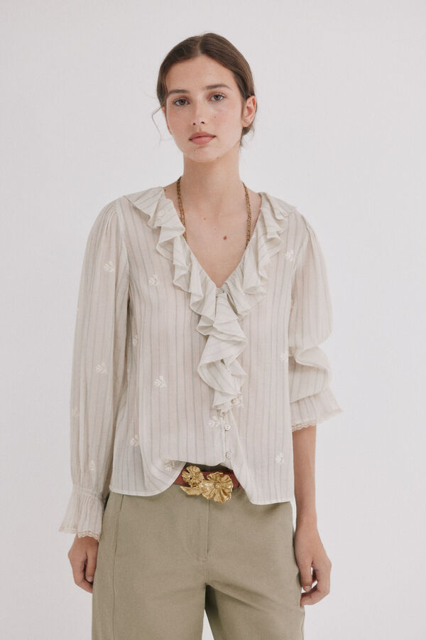 Hoss Intropia Clarisse. Blusa volantes Marfil