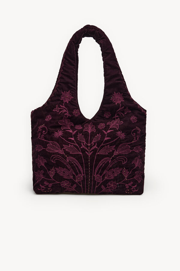 Hoss Intropia Nuria. Bolso hobo terciopelo bordado Granate