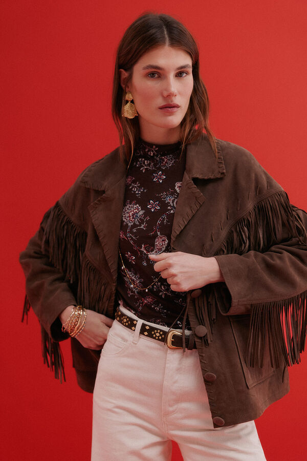 Hoss Intropia F&aacute;tima. Chaqueta flecos Marron oscuro