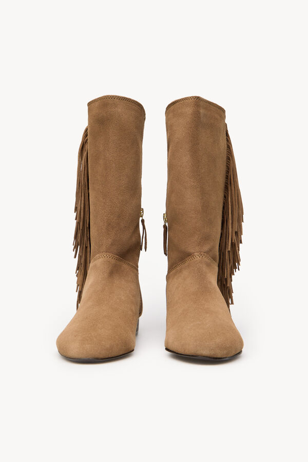 Hoss Intropia Lola. Botas serraje flecos Beige