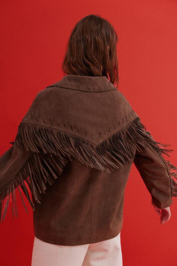 Hoss Intropia F&aacute;tima. Chaqueta flecos Marron oscuro