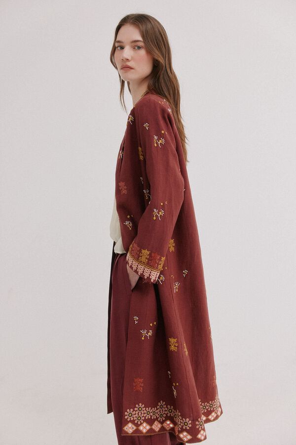 Hoss Intropia Entra. Kimono de lino largo Granate