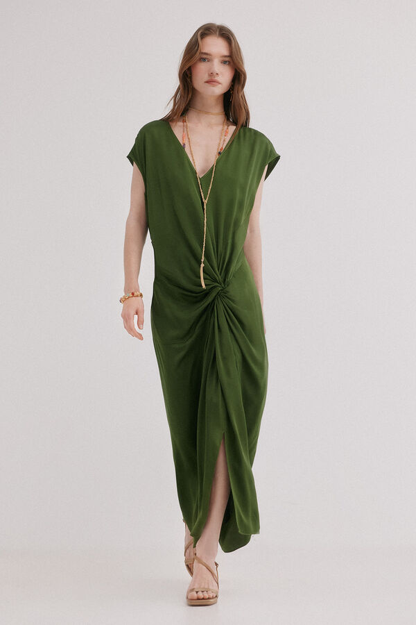 Hoss Intropia Amelia. Vestido midi drapeado Kaki