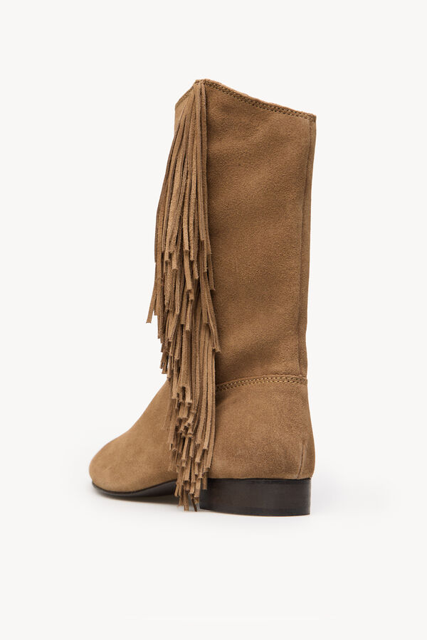 Hoss Intropia Lola. Botas serraje flecos Beige