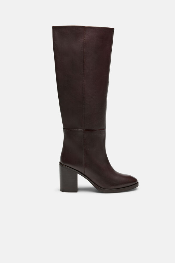 Hoss Intropia Melisa. Bota alta de piel con tac&oacute;n Marron