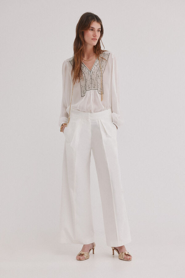 Hoss Intropia Polly. Pantal&oacute;n doble pliegue Marfil
