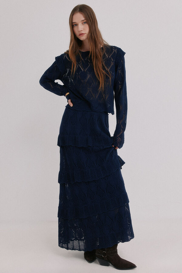 Hoss Intropia Renata. Falda midi tricot Azul marino