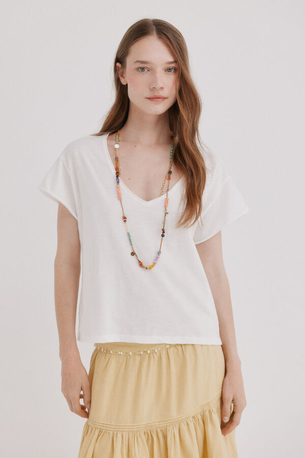 Hoss Intropia Monike. Camiseta maga corta escote pico Beige