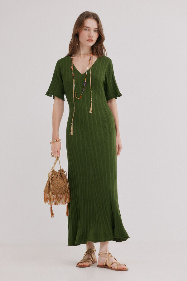 Hoss Intropia Anne. Vestido punto calado Kaki