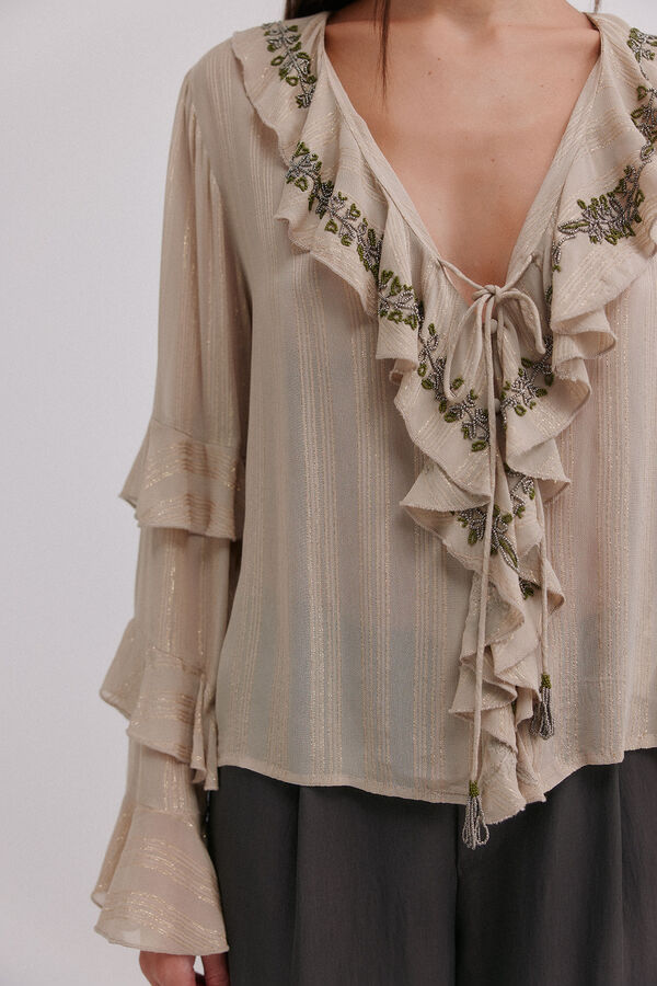 Hoss Intropia Clotilde. Blusa rom&aacute;ntica Beige