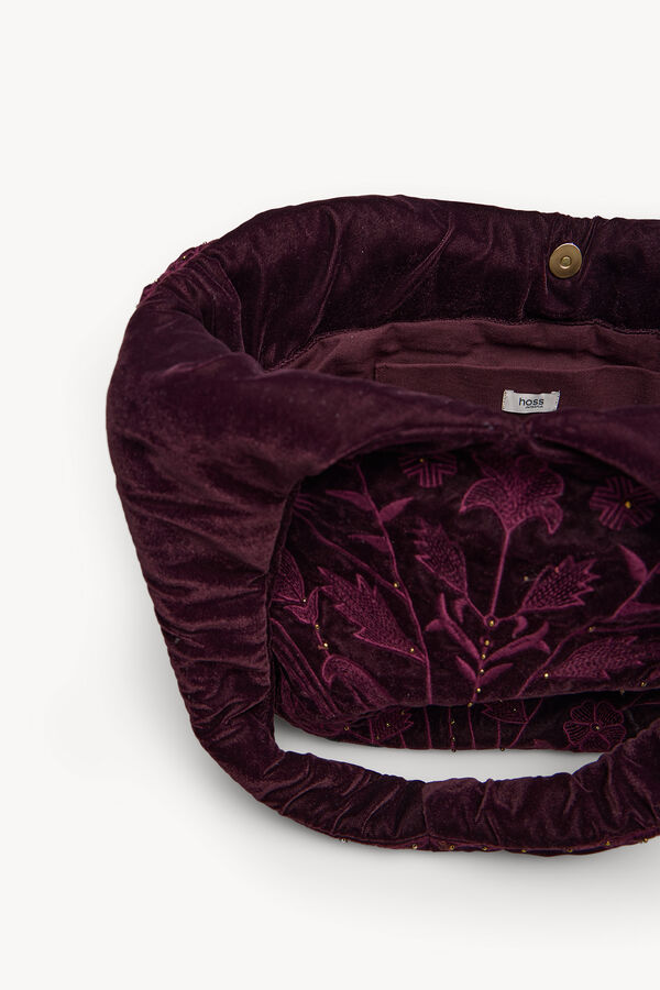 Hoss Intropia Nuria. Bolso hobo terciopelo bordado Granate
