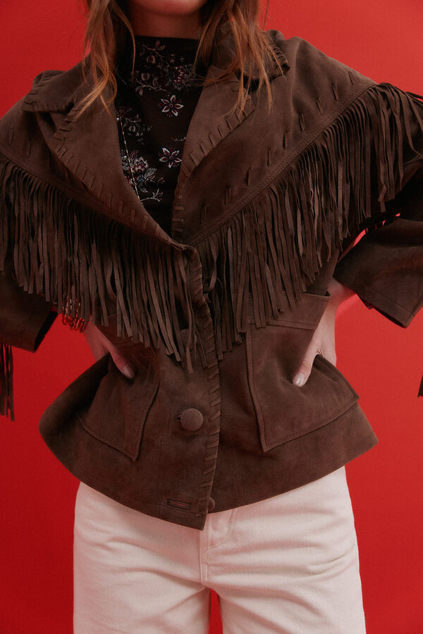 Hoss Intropia F&aacute;tima. Chaqueta flecos Marron oscuro