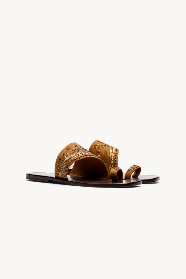 Hoss Intropia Macarena. Sandalias de ante bordadas Camel