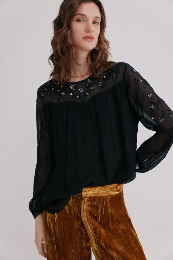 Hoss Intropia Claire. Blusa bordada Azul marino