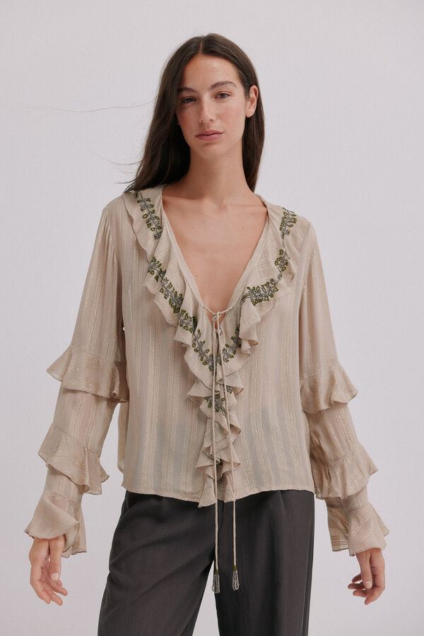 Hoss Intropia Clotilde. Blusa rom&aacute;ntica Beige