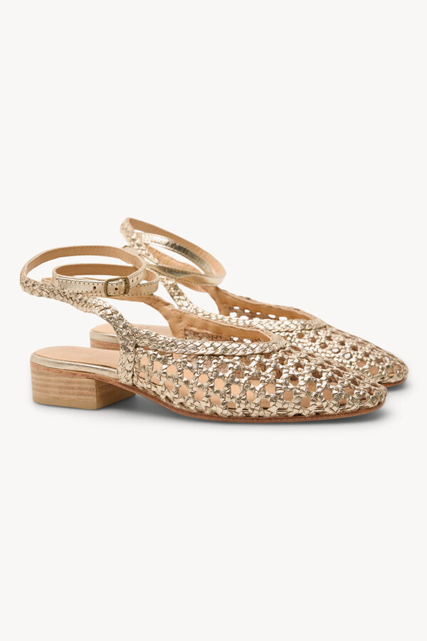 Hoss Intropia Maia. Bailarina piel trenzada tacon Dorado