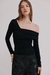 Hoss Intropia Magnolia. Top escote asim&eacute;trico Negro