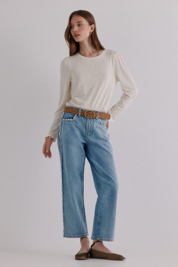 Hoss Intropia Margot. Camiseta con manga abullonada Beige