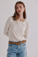 Hoss Intropia Margot. Camiseta con manga abullonada Beige