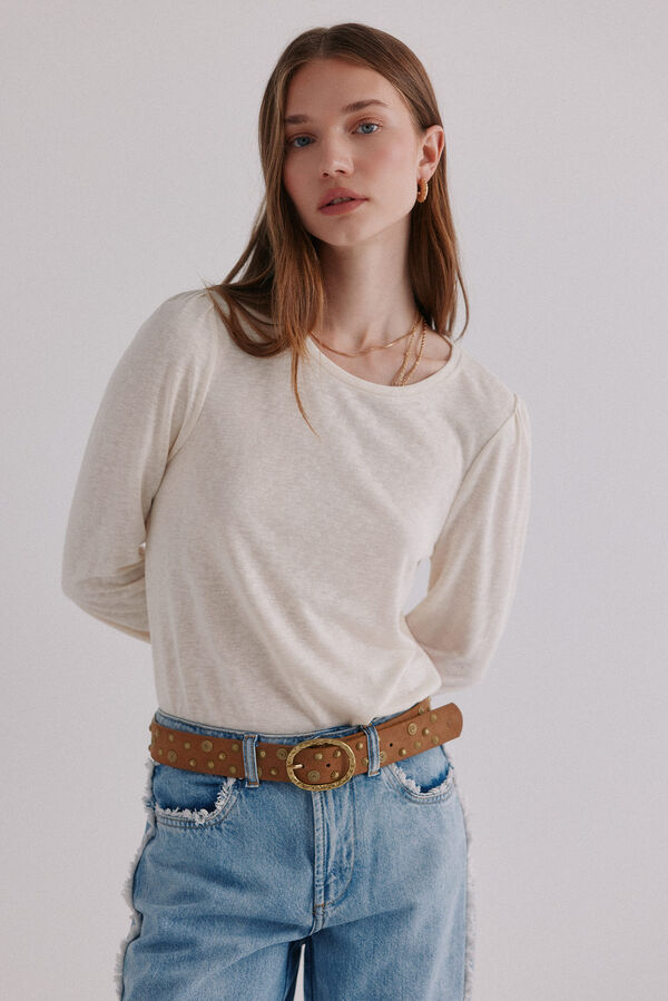 Hoss Intropia Margot. Camiseta con manga abullonada Beige
