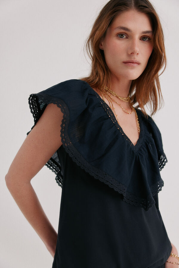 Hoss Intropia Malaika. Camiseta volante Negro