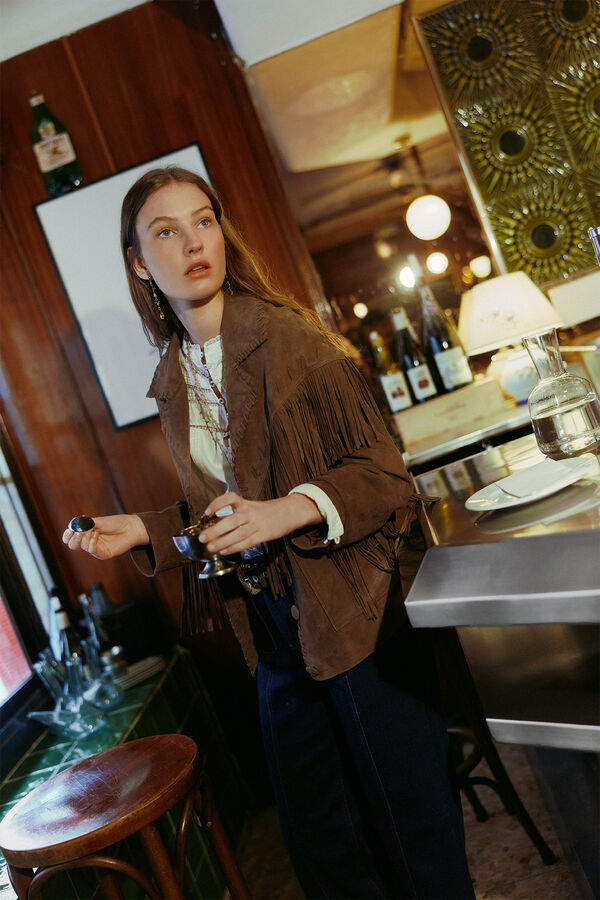 Hoss Intropia F&aacute;tima. Chaqueta flecos Marron oscuro