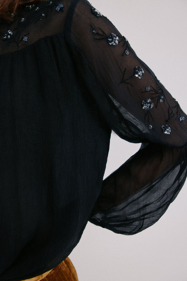 Hoss Intropia Claire. Blusa bordada Azul marino