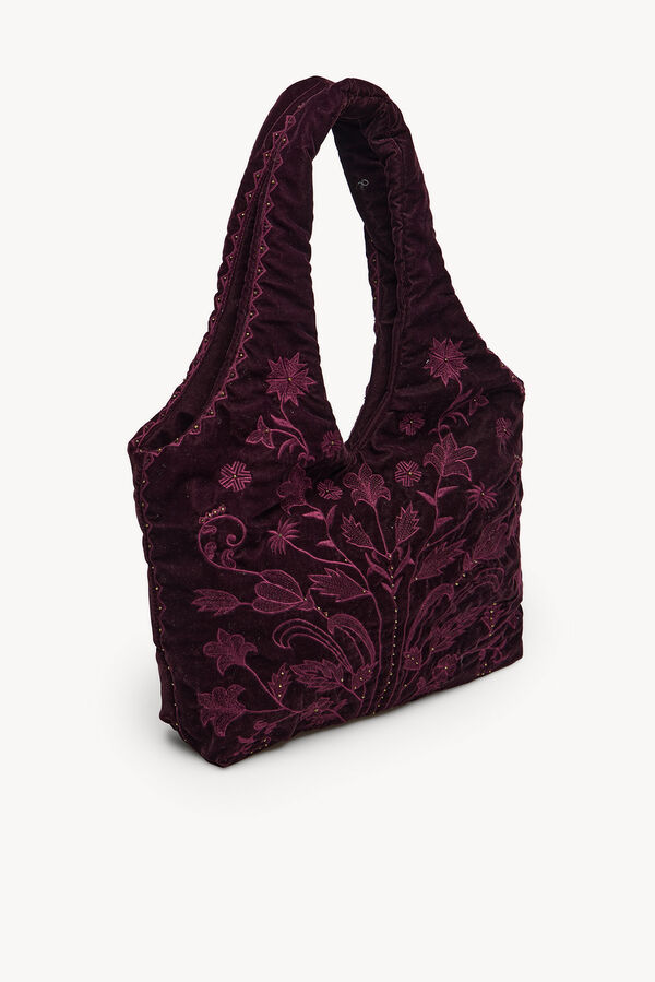 Hoss Intropia Nuria. Bolso hobo terciopelo bordado Granate
