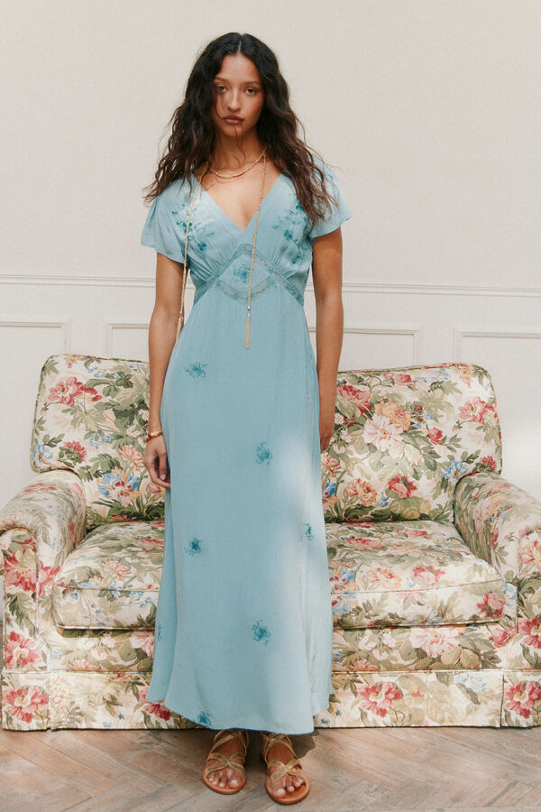 Hoss Intropia Ainhoa. Vestido bordados Turquesa