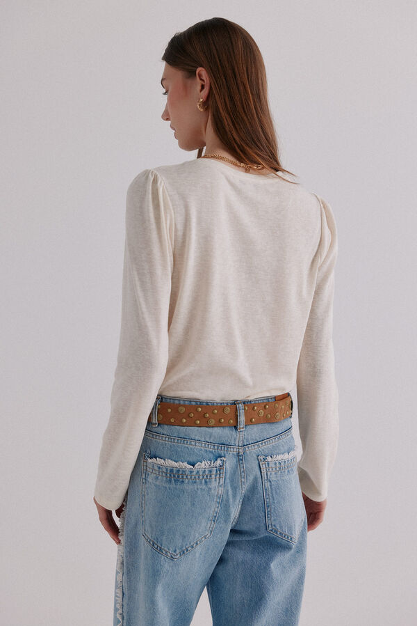Hoss Intropia Margot. Camiseta con manga abullonada Beige