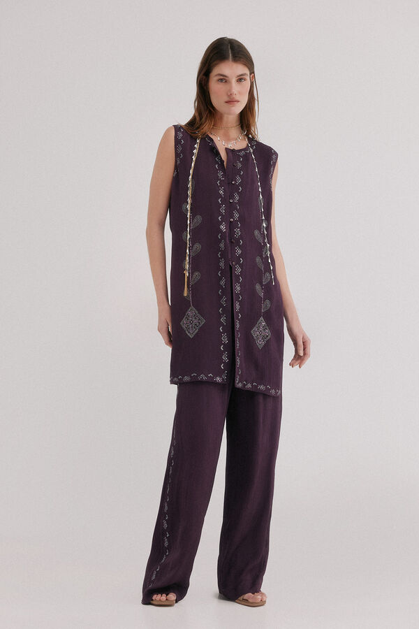 Hoss Intropia Prisca. Pantal&oacute;n bordado Morado