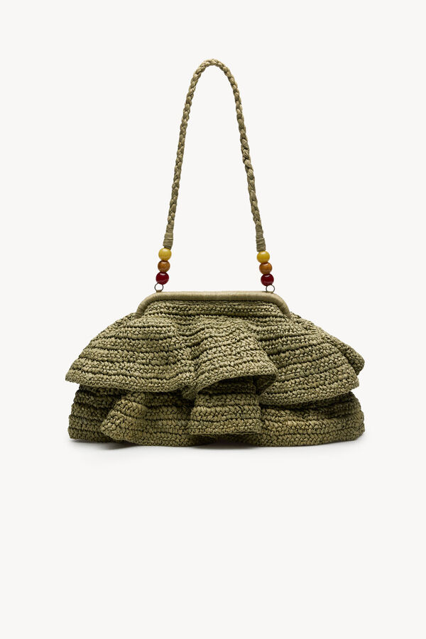Hoss Intropia Nagore. Bolso de fibras naturales con volantes Kaki