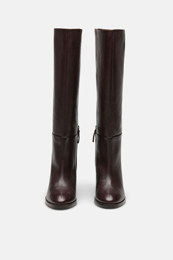Hoss Intropia Melisa. Bota alta de piel con tac&oacute;n Marron