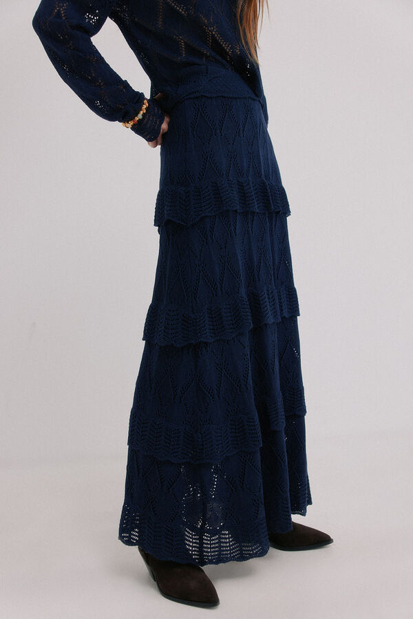 Hoss Intropia Renata. Falda midi tricot Azul marino