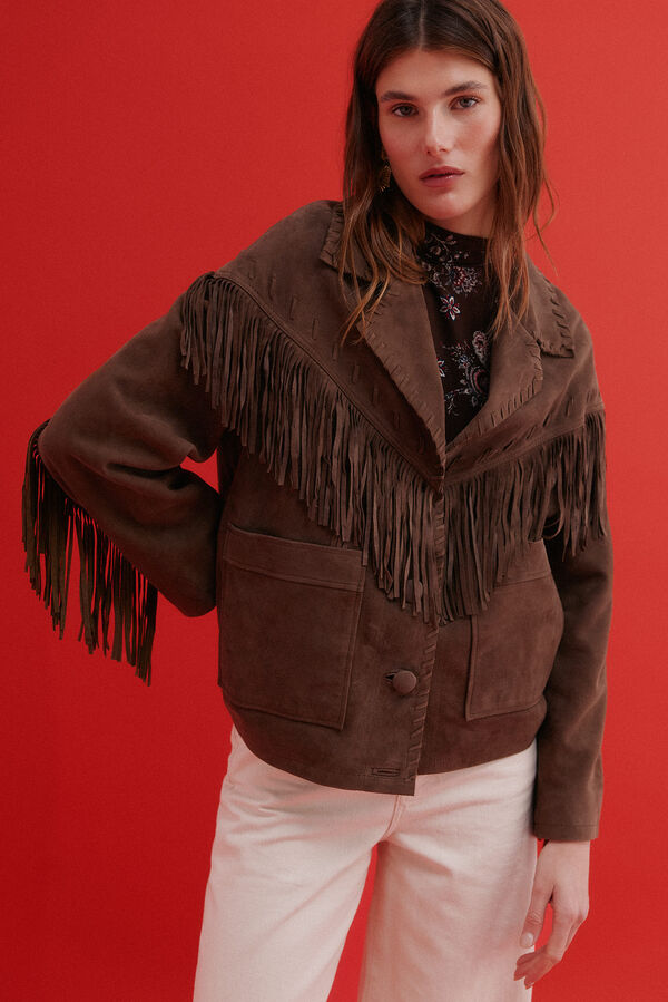 Hoss Intropia F&aacute;tima. Chaqueta flecos Marron oscuro