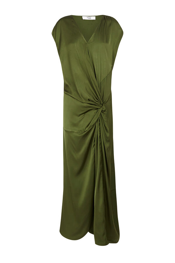 Hoss Intropia Amelia. Vestido midi drapeado Kaki
