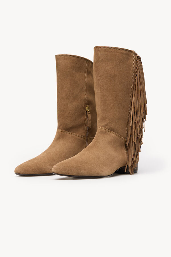 Hoss Intropia Lola. Botas serraje flecos Beige