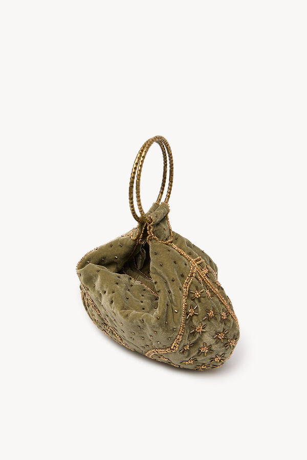 Hoss Intropia Nadia. Bolso de terciopelo y abalorios Verde oscuro