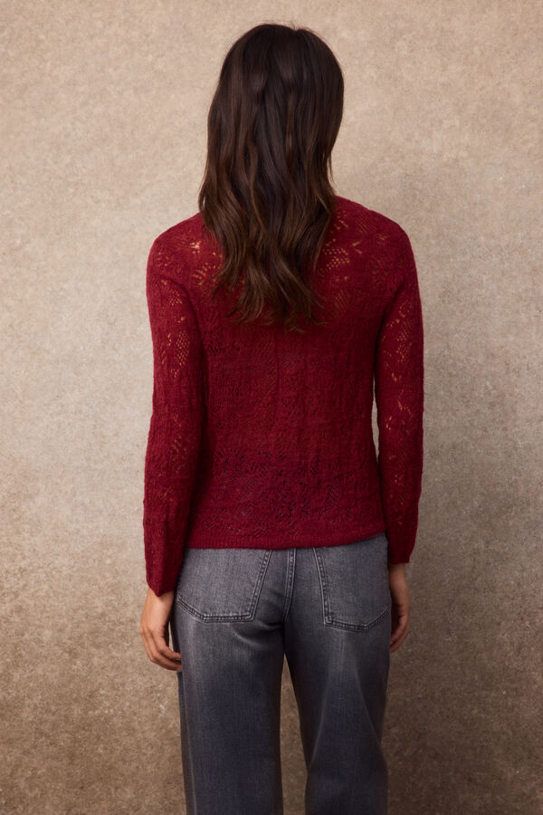Slowlove C&aacute;rdigan fino calados Rojo