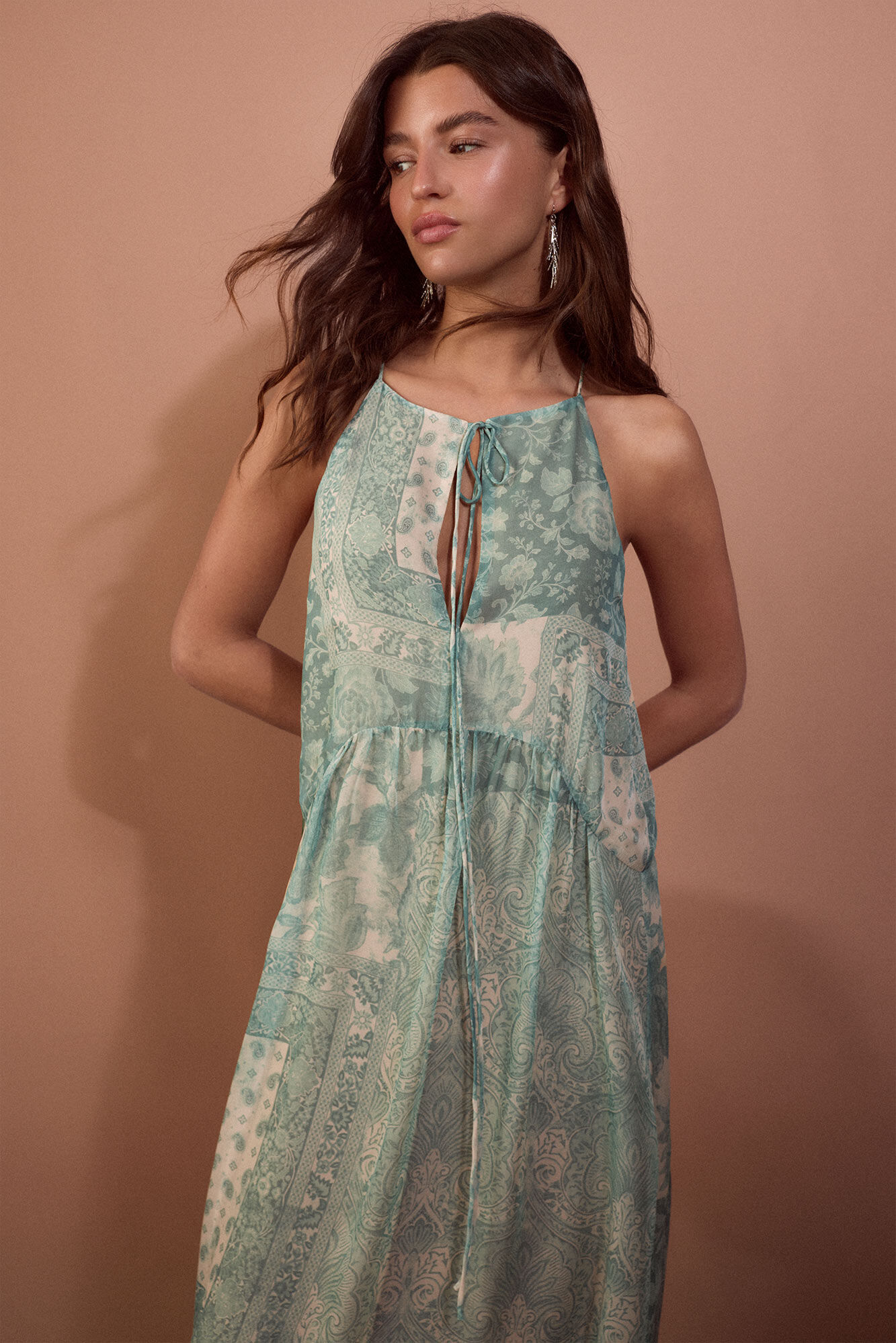 Slowlove Vestido estampado halter fluido