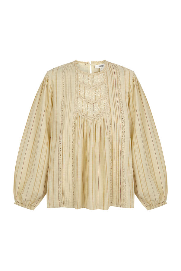 Slowlove Blusa raya r&uacute;stica Estampado blanco